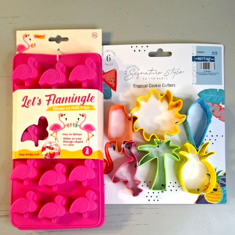 Pink Flamingo Silicone Ice Mold & Tropical Cookie Cutters